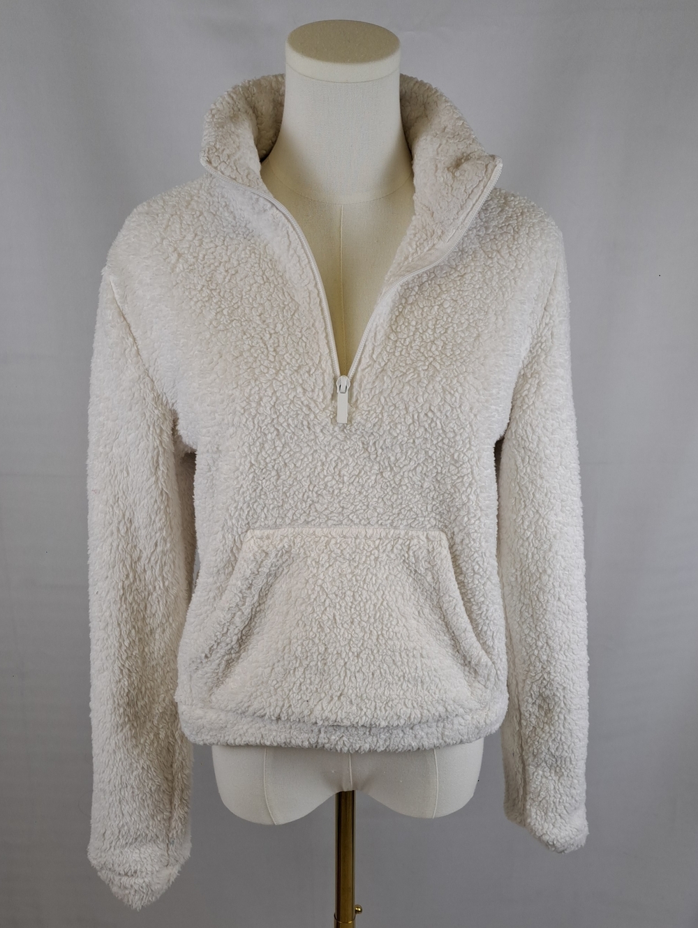 Aeropostale White Sherpa Teddy Bear Fleece Half Zip Pullover Jacket Cozy Y2K M